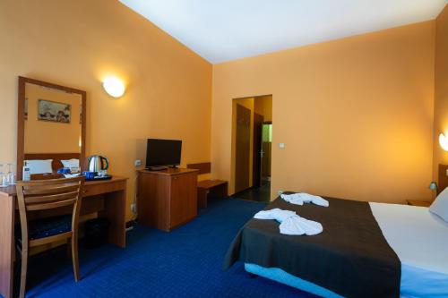 a hotel room with a bed and a desk at Sveta Sofia Hotel in Sofia
