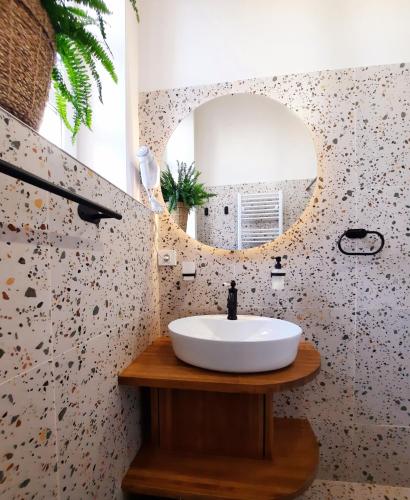 a bathroom with a sink and a mirror at Guest House 1568 in Cluj-Napoca