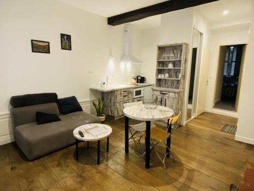 un salon avec un canapé et une table dans l'établissement Chez ROSE, à Rodez