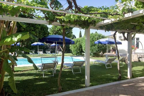 a swimming pool with chairs and umbrellas and a pool at Primavilla Relais in Gaeta