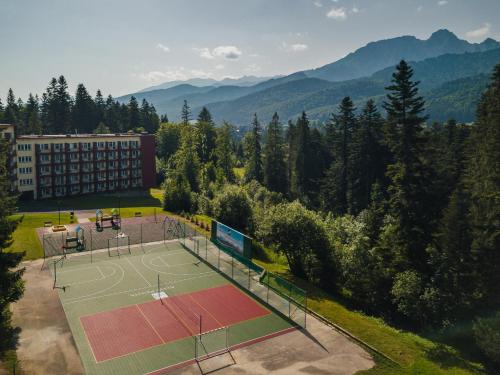 an aerial view of a tennis court in the mountains at Rewita Kościelisko-Zakopane in Kościelisko
