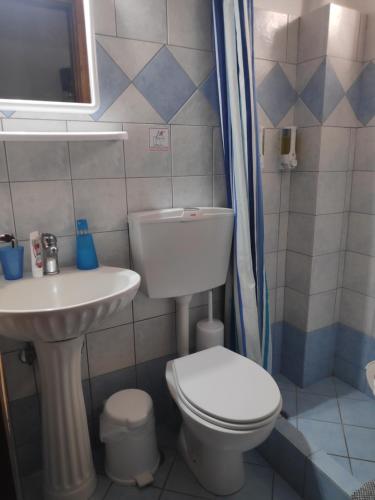 un piccolo bagno con WC e lavandino di Villa Dora Studios a Mpatsi (Batsi)