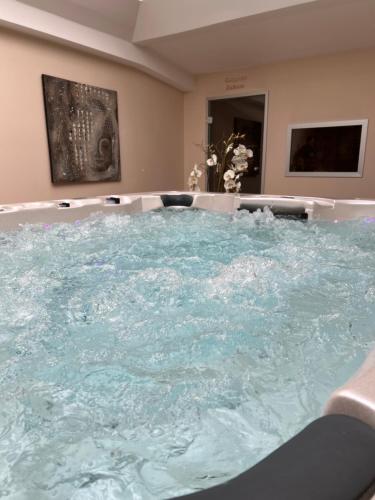 a large jacuzzi tub in a hotel room at Olymp Munich in Eching