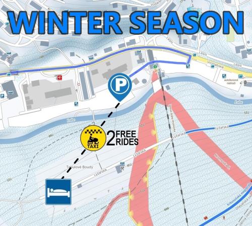 a map of a winter season with a fire intersection at Rezidence Alpina in Špindlerův Mlýn