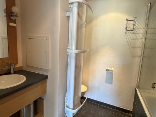 une salle de bain avec une douche, des toilettes et un lavabo dans l'établissement Appartement 2 pièces+cabine, Ski aux pieds, Piscine et Animaux admis à Belle Plagne - FR-1-181-2823, à La Plagne Tarentaise
