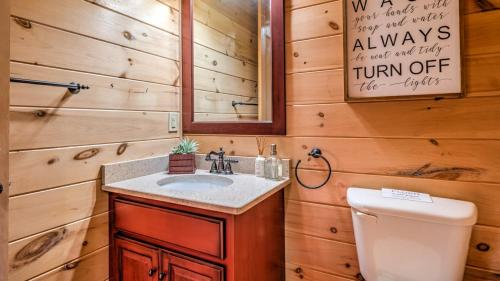 a bathroom with a sink and a toilet and a mirror at Memory Maker in Blue Ridge