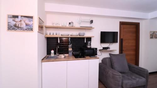 Kuchyň nebo kuchyňský kout v ubytování Bright Apartment in Marshall Gudauri