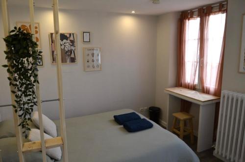 une chambre avec un lit superposé et une échelle dans l'établissement Petit studio style bohème, à Angers