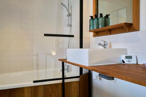 une salle de bain avec un lavabo et une douche dans l'établissement Le Refuge - Les Demeures d'Adrien, à Lille