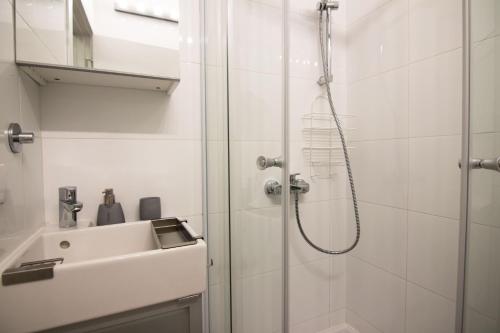 a bathroom with a shower and a sink at Apartment Madera in Belgrade