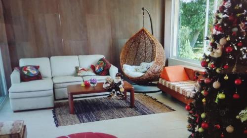 a living room with a christmas tree and a couch at Finca la Margarita in Cumaral