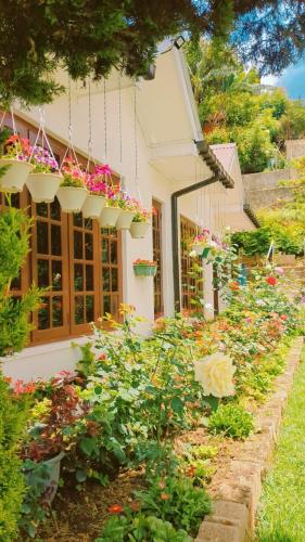 a garden with flowers in front of a house at Silver Rose Holiday Home in Nuwara Eliya