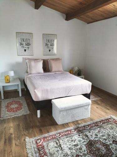 1 dormitorio con 1 cama y 2 alfombras en Sara, en Nimes