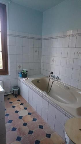 une baignoire avec un robinet dans une salle de bain dans l'établissement Maison confortable avec jardin - Longny les Villages, à Malétable