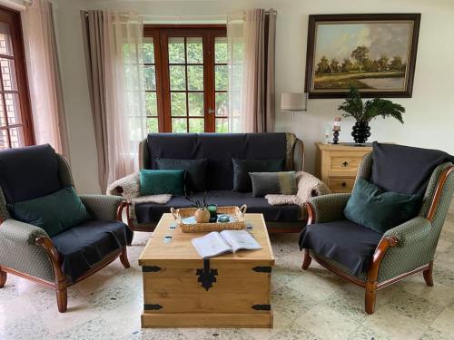 a living room with couches and a coffee table at Magnifique maison spa in Aix-en-Ergny