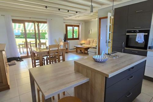 une cuisine et un salon avec une table et une salle à manger dans l'établissement Villa Reflet, à Maxilly-sur-Léman