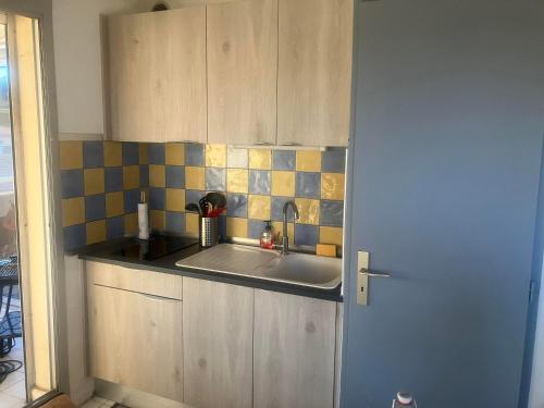 une cuisine avec un évier et un plan de travail dans l'établissement argeles sur mer, à Argelès-sur-Mer