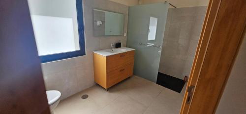 un baño con lavabo y ducha en Peaceful Valley house, en Câmara de Lobos