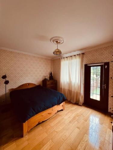 une chambre avec un grand lit dans une pièce dans l'établissement Magnifique villa proche de paris, au Blanc-Mesnil