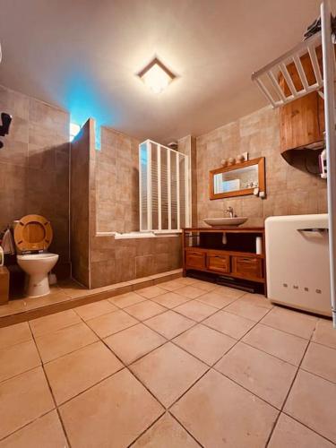 une salle de bain avec toilettes et lavabo dans l'établissement Magnifique villa proche de paris, au Blanc-Mesnil