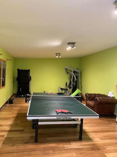 - une table de ping-pong dans le salon aux murs verts dans l'établissement Magnifique villa proche de paris, au Blanc-Mesnil
