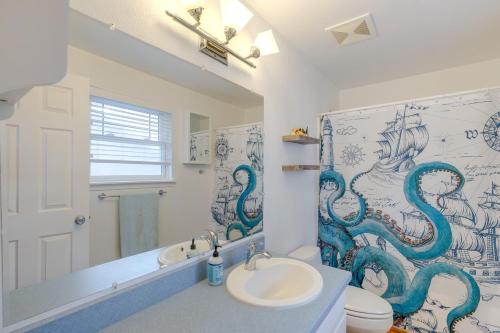 a bathroom with a sink and a toilet and a shower at Rockaway Beach Vacation Rental Walk to Ocean in Rockaway Beach