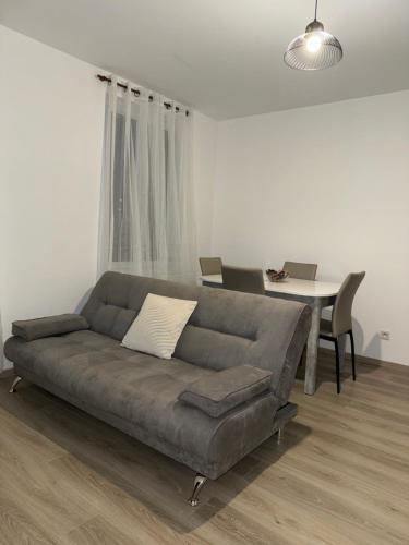 un salon avec un canapé et une table dans l'établissement Appartement Le Havre, au Havre