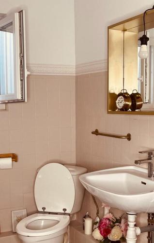une salle de bain avec toilettes et lavabo dans l'établissement Appartement hausmanien centre Montpellier, à Montpellier
