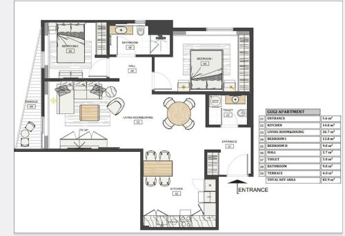 a floor plan of a house with furniture at Faro Home in Rafailovici