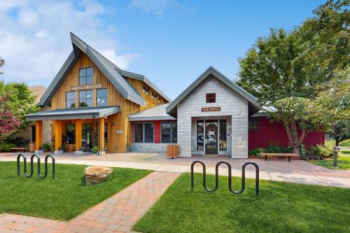 a building with sculptures in front of it at Hailey Haus in Hailey