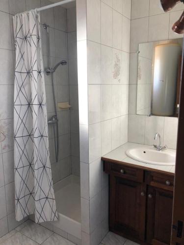 une salle de bain avec douche et lavabo dans l'établissement Ancien corps de ferme renove, à Tavernes