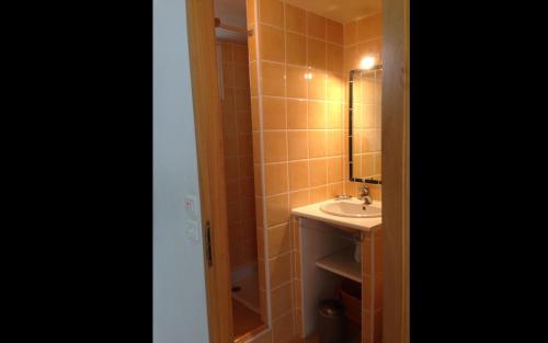 une salle de bain avec un lavabo et un miroir dans l'établissement La cigale verte a callian, à Callian