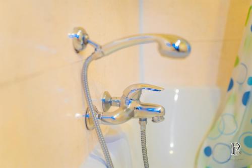 a shower with a faucet in a bathroom at Hotel Professor Leuven Centrum in Leuven