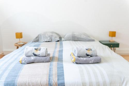 un lit avec deux oreillers dessus dans l'établissement L'industriel - Hypercentre-Quartier Saint François, au Havre