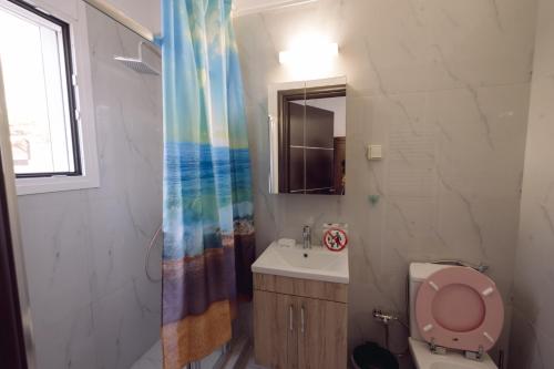 a bathroom with a toilet and a sink and a shower at Koumbes home in Chania Town