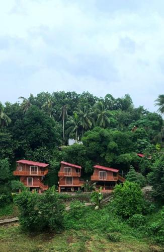 a group of houses on a hill with trees at Paraiso de June Quxote Ecofarm Resort in Naic