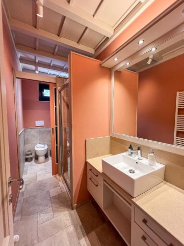 a bathroom with a sink and a mirror at Montecatini Alto Art View in Nievole