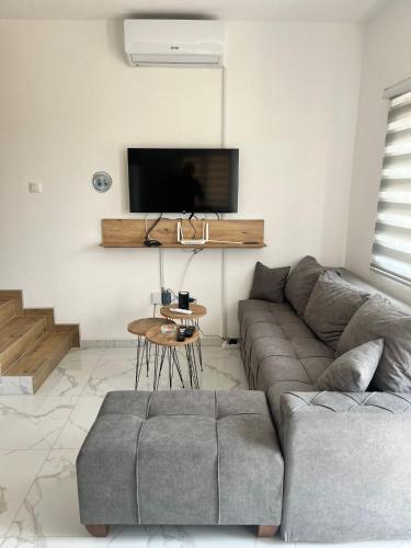 a living room with a couch and a flat screen tv at Madavajo in Petrovac na Mlavi