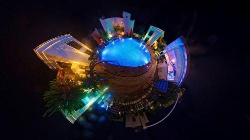 an overhead view of a water park at night at Derin Apart Hotel Bodrum in Bodrum City