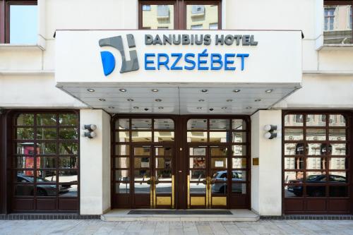 a building with a sign that reads pandus hotel emergency at Danubius Hotel Erzsébet City Center in Budapest
