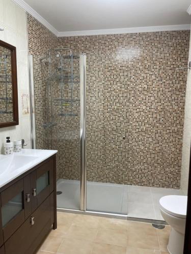 a bathroom with a shower and a sink and a toilet at Figueroa Apartments in Pontevedra