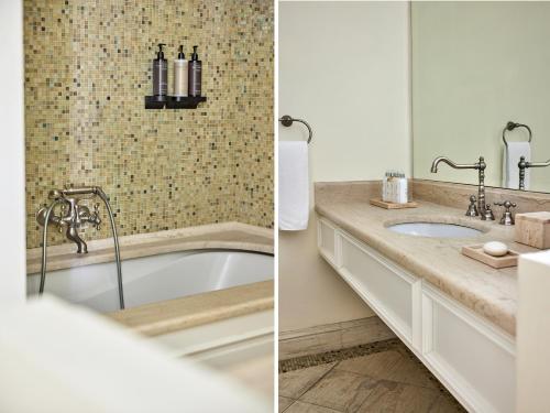 a bathroom with a tub and a sink at Mandola Rosa at Riviera Olympia, A Grecotel Resort to Live in Loutra Killinis