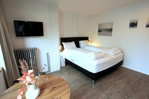 a bedroom with a bed and a tv on the wall at Day Dream L23 Guesthouse in Reykjavík
