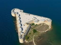 an aerial view of an island in the ocean at Apartment Kale in Šibenik