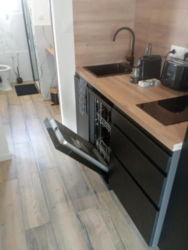 une cuisine avec un évier et un lave-vaisselle dans l'établissement Lueurs des marées, à Merlimont