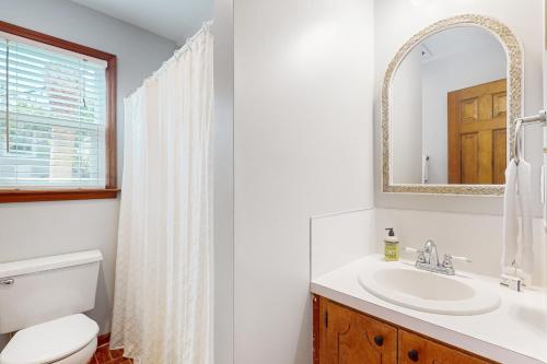 a bathroom with a sink and a toilet and a mirror at Feeling Tip'Sea in Edisto Island