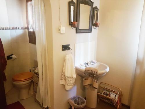 a bathroom with a sink and a toilet and a mirror at Lizzie's in Potchefstroom