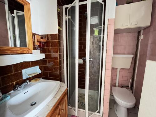 ein Badezimmer mit Dusche, Waschbecken und Toilette in der Unterkunft Ker Lucette in Saint-Gilles-Croix-de-Vie