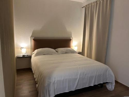 a bedroom with a large white bed with two lamps at Vin dell'Olmo in Castagnole Lanze