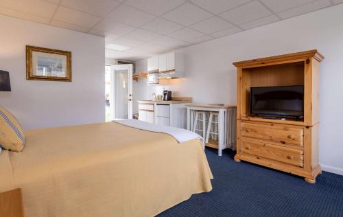 a bedroom with a bed and a flat screen tv at The Gull Oceanside Inn & Motel in Old Orchard Beach